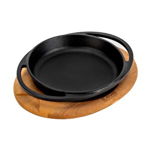 Döküm Yuvarlak Sahan Döküm Demir Yekpare Çift Kulplu Kayın Servis Ahşabı Çap 20cm.