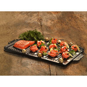 Lava Döküm Dikdörtgen Izgara Çift Yön Hot Plate Döküm Demir Yekpare Çift Kulplu Ölçü 26x47cm.