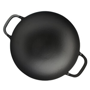 Döküm Yuvarlak Wok Döküm Demir Yekpare Çift Kulplu Çap 38cm.