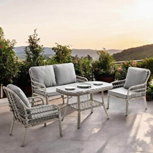 Pisa İkili Rattan Bahçe Balkon Oturma Grubu Gri 750