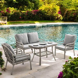 Pisa İkili Rattan Bahçe Balkon Oturma Grubu Gri 750