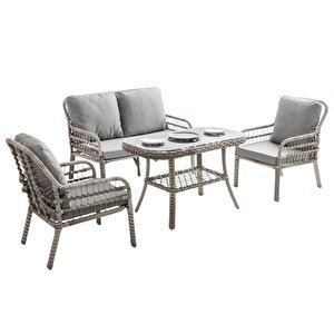 Capri Swing Pisa İkili Rattan Bahçe Balkon Oturma Grubu Gri 750