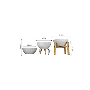 Ev Dekorasyon Beyaz Granit Aranjman Sunumluk Toprak Saksı Üçlü Set 20 Cm Çap