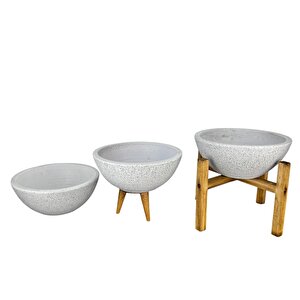 Bitki Tasarımı Ev Dekorasyon Beyaz Granit Aranjman Sunumluk Toprak Saksı Üçlü Set 20 Cm Çap