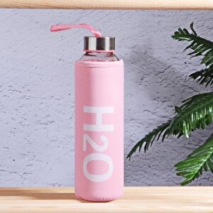 Kılıflı H2o Cam Matara - Su Matarası 500 Ml Suluk Pembe