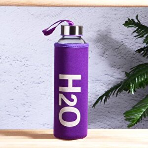 Kılıflı H2o Cam Matara - Su Matarası 500 Ml Suluk Mor
