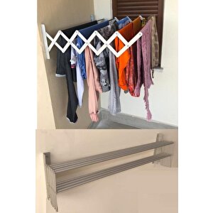 Çamaşır Balkon Kurutma Askısı Akordiyon Elbise Kurutmalık 85cm-9 Çubuk Alüminyum Duvar Montajlı duvara monte