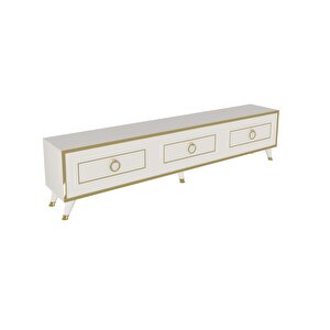 Arnetti Sona 180cm Dolaplı Modern Tasarım Tv Ünitesi, Beyaz Gold Bant - Sona180