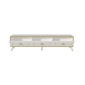 Arnetti Sona 180cm Dolaplı Modern Tasarım Tv Ünitesi, Beyaz Gold Bant - Sona180