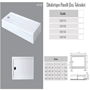 Dikdörtgen Panelli Duş Teknesi H:15-16cm 70x170 cm