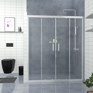 Si̇lver Castor 6mm Şeffaf Cam Orta Açılır 2 Sabit 2 Sürgü İki Duvar Arası Duşakabin 156 cm