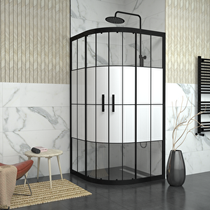 Black Ori̇on 6mm Karolajlı Ortası Kumlamalı Oval Duşakabin 90x90 cm