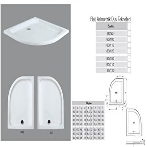 Asimetrikoval Flat Duş Teknesi H:5 Cm 90x120 cm
