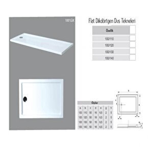 Dikdörtgen Flat Duş Teknesi H:5 Cm 90x130 cm