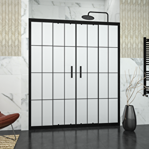 Black Castor 6mm Kumlamalı Karolajlı Orta Açılır 2 Sabit 2 Sürgü İki Duvar Arası Duşakabin 180 cm