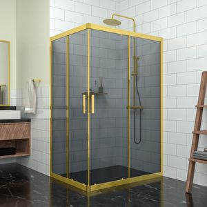 Gold Ri̇gel  6mm Füme Cam Dikdörtgen Duşakabin 90x130 cm