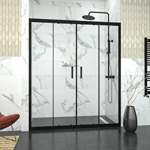 Black Castor 6mm Şeffaf Cam Orta Açılır 2 Sabit 2 Açılır İki Duvar Arası Duşakabin 170 cm