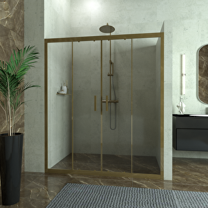 Bronze Castor 6mm Şeffaf Cam 2 Sabit 2 Sürgü İki Duvar Arası Duşakabin 172 cm