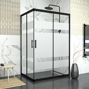 Black Ri̇gel 6mm Kumlamalı Cam Dikdörtgen Duşakabin 70x90 cm