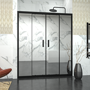 Black Castor  6mm Reflekte Cam 2 Sabit 2 Sürgü İki Duvar Arası Duşakabin 160 cm