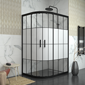 Black Si̇ri̇us 6mm Karolajlı Yarım Kumlamalı Cam Asimetrik Oval Duşakabin 90x100 cm