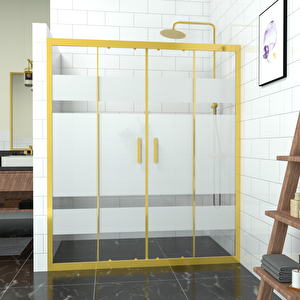 Gold Castor 6mm Kumlamalı Cam 2 Sabit 2 Sürgü  İki Duvar Arası Duşakabin 166 cm