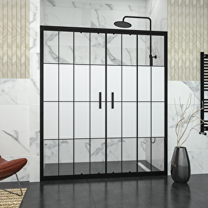 Black Castor 6mm Yarım Kumlamalı Karolajlı Orta Açılır 2 Sabit 2 Sürgü İki Duvar Arası Duşakabin 175 cm