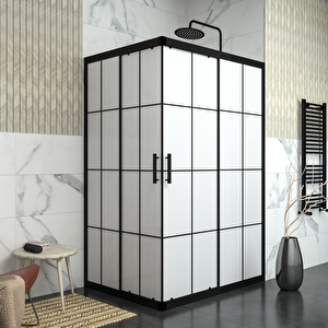 Black Ri̇gel 6mm Karolajlı Tam Kumlamalı Dikdörtgen Duşakabin 80x90 cm