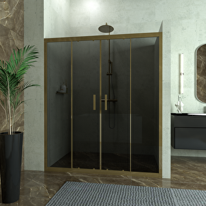 Bronze Castor 6mm Füme Cam 2 Sabit 2 Sürgü İki Duvar Arası Duşakabin 179 cm