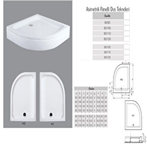 Asimetrik Oval Panelli Duş Teknesi H:15-16 Cm 80x110 cm