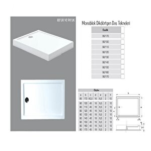 Dikdörtgen Monoblok Duş Teknesi H:10 Cm