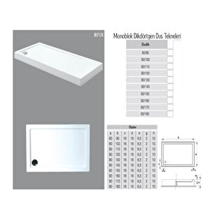 Dikdörtgen Monoblok Duş Teknesi H:10 Cm 100x140 cm