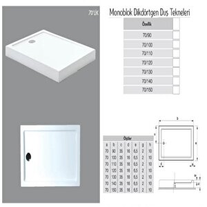 Dikdörtgen Monoblok Duş Teknesi H:10 Cm 85x170 cm