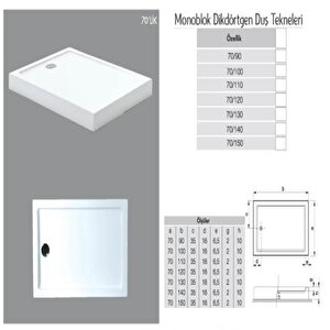 Dikdörtgen Monoblok Duş Teknesi H:10 Cm 70x100 cm