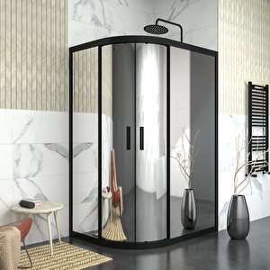 Black Si̇ri̇us 6mm Reflekte Cam Asimetrik Oval Duşakabin 90x120 cm