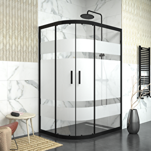 Black Si̇ri̇us 6mm Kumlamalı Cam Asimetrik Oval Duşakabin 90x110 cm