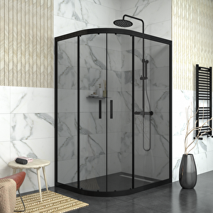 Black Si̇ri̇us 6mm Füme Cam Asimetrik Oval Duşakabin 80x110 cm