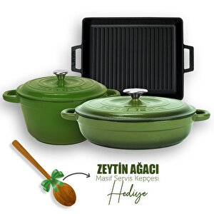 Döküm 6x New Heritage Serisi Döküm Demir Tencere Tava Çeyiz Seti Yeşil