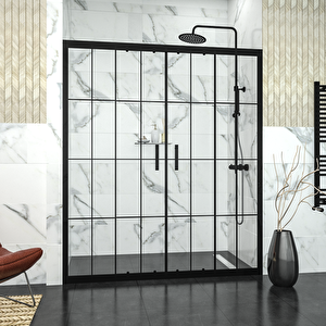 Black Castor  6mm Karolajlı Orta Açılır 2 Sabit 2 Sürgü İki Duvar Arası Duşakabin 184 cm