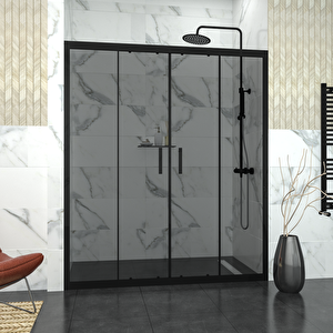 Black Castor 6mm Füme Cam Orta Açılır 2 Sabit 2 Sürgü İki Duvar Arası Duşakabin