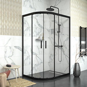 Black Si̇ri̇us 6mm Şeffaf Cam Asimetrik Oval Duşakabin 80x110 cm