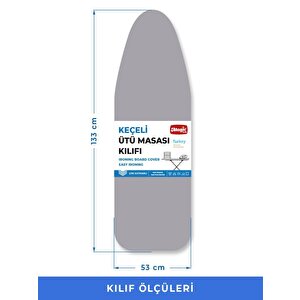 Ütü Masası Kılıfı Örtüsü Bezi Keçeli Ayarlanabilir 133x53 Cm Gri