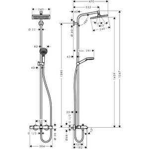 Hansgrohe Crometta E240 Termostatik Banyo Bataryası Duş Kolunu