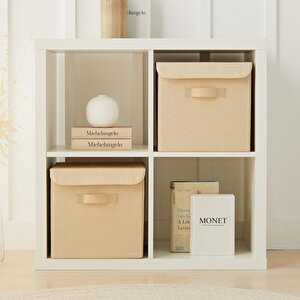 Ocean Home Textile Bej Balıksırtı Kapaklı Kutu 30 X 30 X 30 Cm