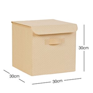 Ocean Home Textile Bej Balıksırtı Kapaklı Kutu 30 X 30 X 30 Cm