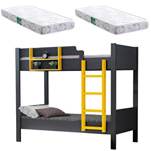 Asya Ayrılabilir Ranza, 2 Li Antrasit- Sarı Ranza + 2 Adet Comfort Yatak