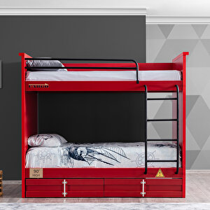 Konteyner Çekmeceli Ranza - Kırmızı + 2 Adet Comfort Ortopedik Yatak