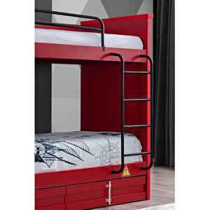 Konteyner Çekmeceli Ranza - Kırmızı + 2 Adet Comfort Ortopedik Yatak