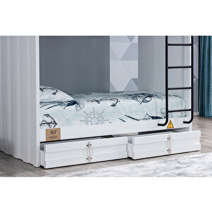 Konteyner Çekmeceli Ranza - Beyaz + 2 Adet Comfort Ortopedik Yatak