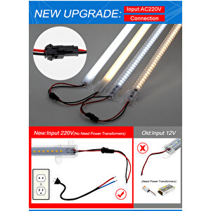 Şerit Led Bar Işık Aç Kapa Düğmeli Fişli 50 Cm Beyaz Işık Şeffaf Kasa